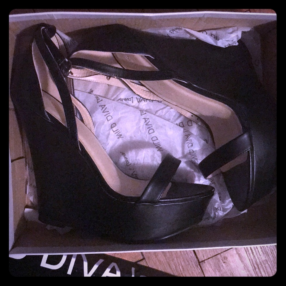 Black Ankle Strap Wedges